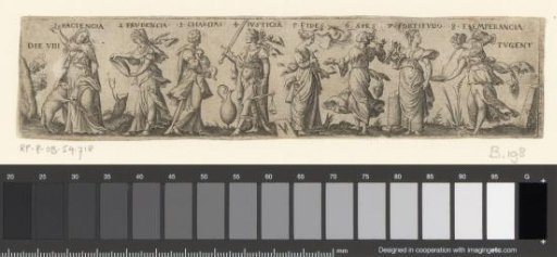 Frieze with personifications of eight virtues