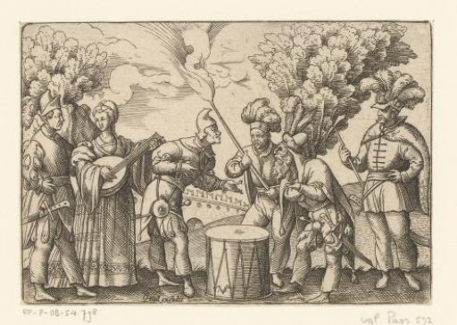 Six Figures around a Drum, possibly Shrovetide