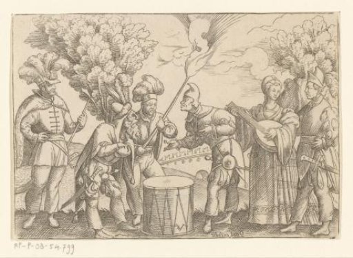 Six Figures around a Drum, possibly Shrovetide