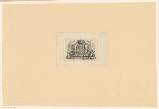 Coat of arms with crown flanked by two men