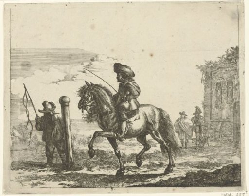 Rider with a Servant on the Left and a Ruin on the Right