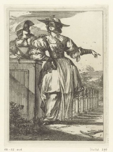 Figures à la Mode, no. 8: Two Women with Sun Hats, Standing by a Wall