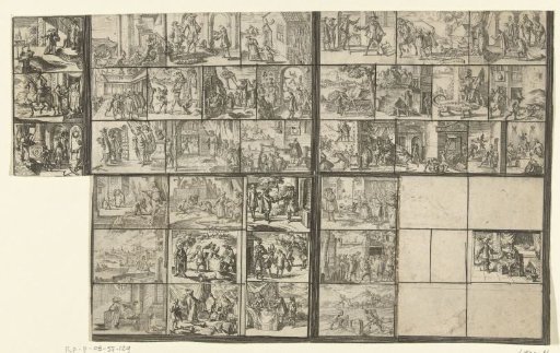 Sheet with dozens of small depictions of a legal nature (illustrations for 'Ars magna et admirabilis (...) Pandectarum tituli (...) ope figurarum emblematicarum'?)