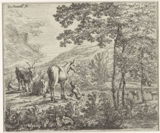 Landscape with a mule and goats