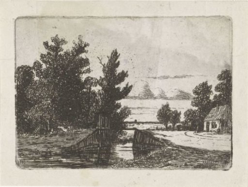Landscape with a small bridge over a ditch