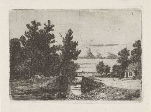 Landscape with a small bridge over a ditch