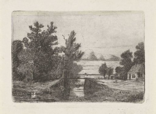 Landscape with a small bridge over a ditch