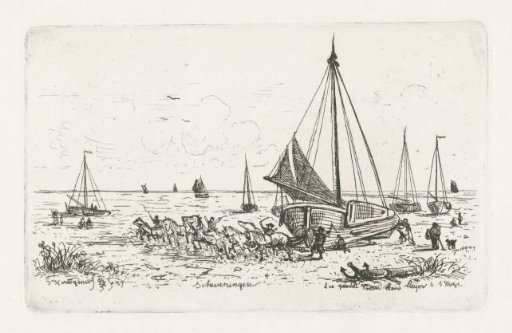 Horses by fishing boats