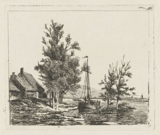 River Landscape with a Sailing Ship and a Farm