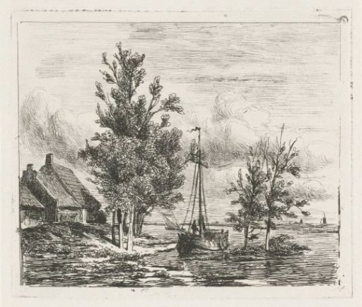 River Landscape with a Sailing Ship and a Farm
