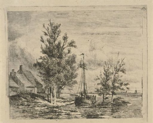 River Landscape with a Sailing Ship and a Farm