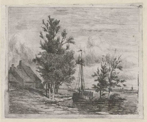 River Landscape with a Sailing Ship and a Farm