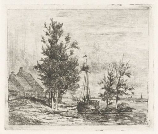 River Landscape with a Sailing Ship and a Farm