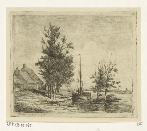 River Landscape with a Sailing Ship and a Farm