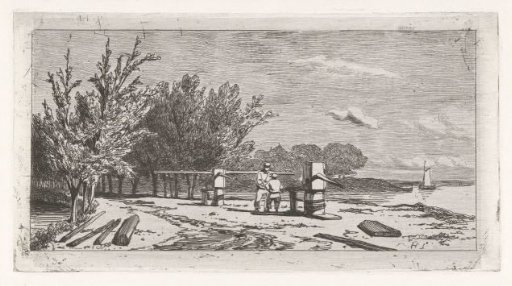 Man and Boy along the Bank of a River