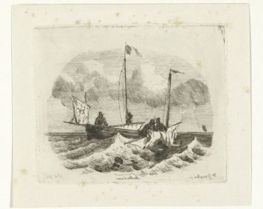 Sailing ship with four men