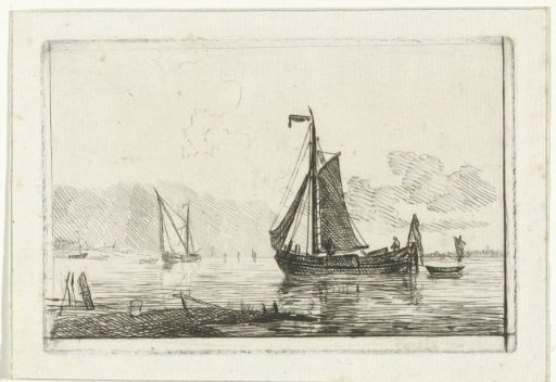River landscape with sailing ship