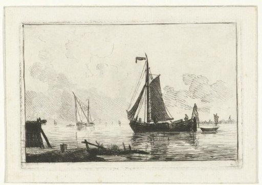 River landscape with sailing ship