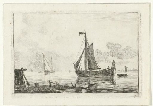 River landscape with sailing ship