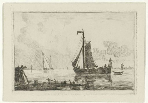 River landscape with sailing ship