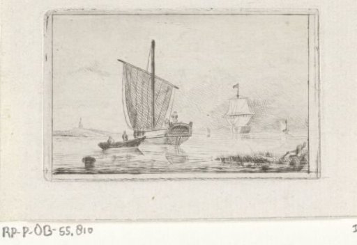 River landscape with sailing ship
