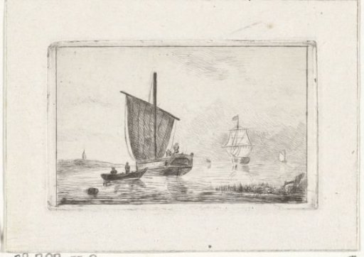 River landscape with sailing ship