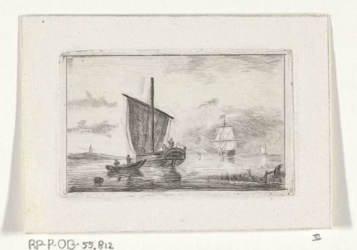 River landscape with sailing ship