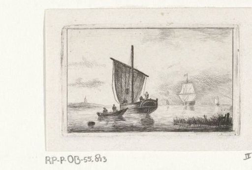River landscape with sailing ship