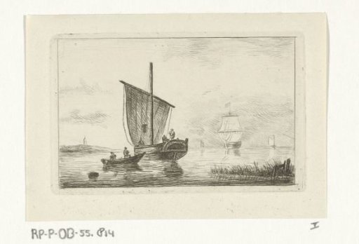 River landscape with sailing ship