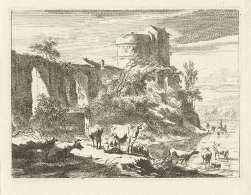 Landscape with ruin and cattle