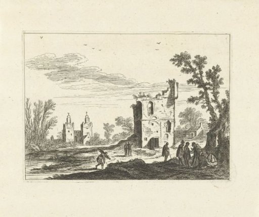 Landscape with ruin and church