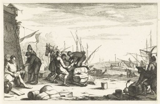 Harbour with merchants and trek cart