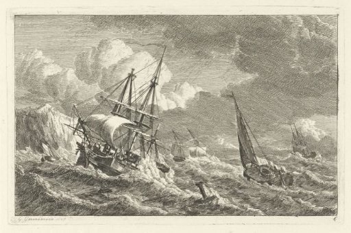 Ships in Distress near a Rocky Coast