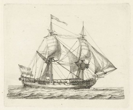 Two-masted Ship with Flag