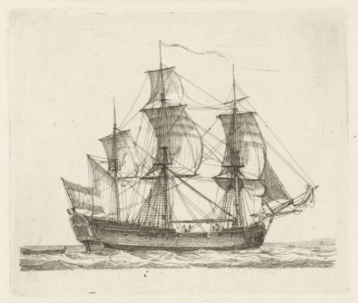 Three-masted Ship with Flag