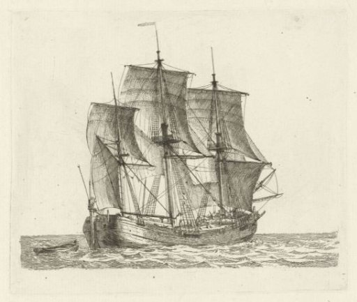 Three-masted Ship with a Boat