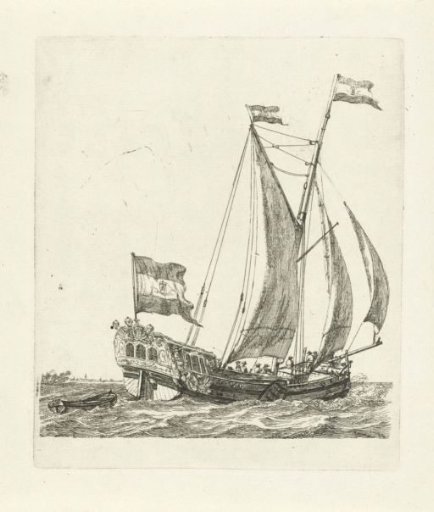 Sailing Ship with Three Flags