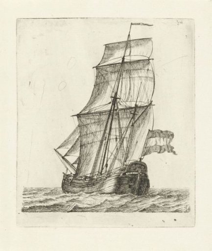 Sailing ship with two figures