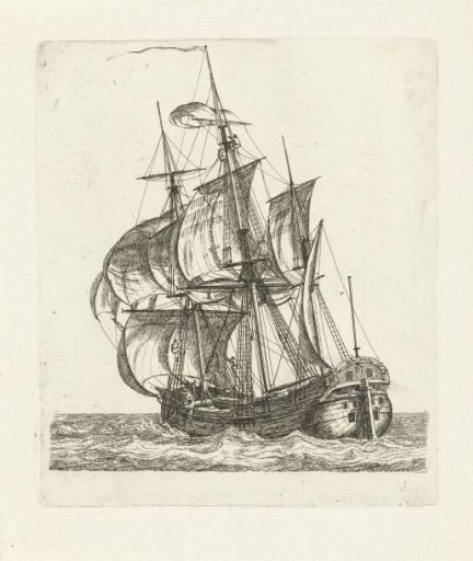 Three-master with two figures in the mast