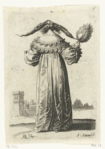 Standing well-dressed woman with a fan