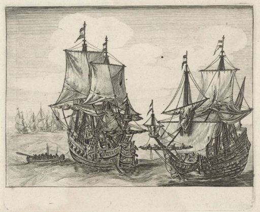 Two Dutch warships at anchor