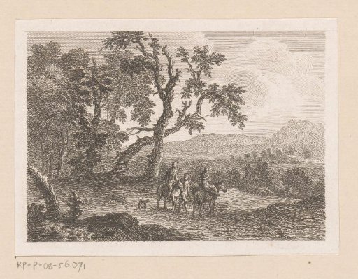 Landscape with two riders and a man on foot