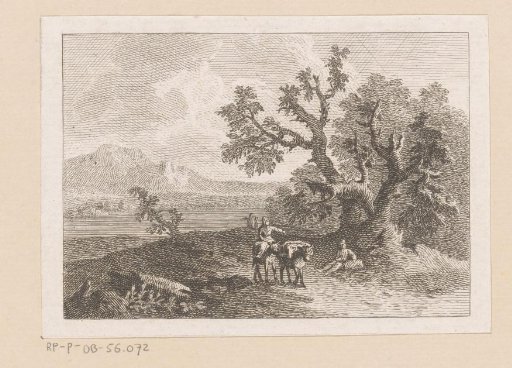 Landscape with a woman on a donkey