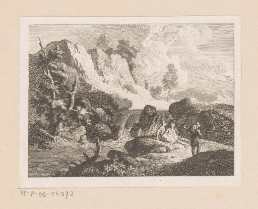 Landscape with three figures by a waterfall