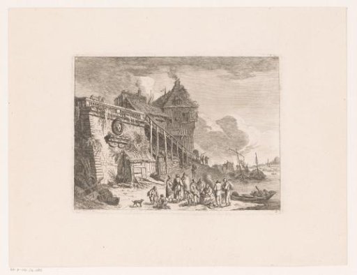Group of Figures by a City Wall on the Seine