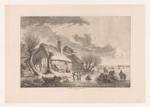 Figures on a Frozen Lake near a Farmhouse