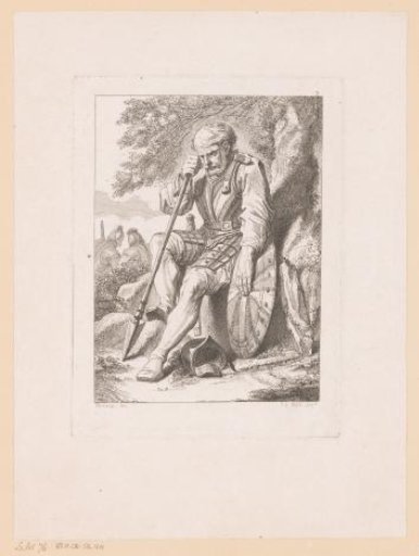 Soldier Seated on a Rock with Shield and Spear