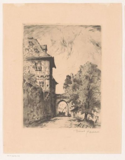 View of a gate with a horse and cart