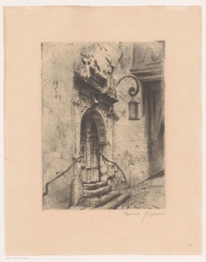 View of a door with a hanging lantern