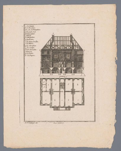 Section and floor plan of a country house